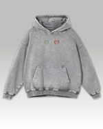 Bluza oversize z kapturem <br>Serca w kolorach Włoch <br>Haft, Efekt sprania